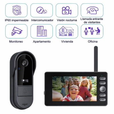 Timbre Inalámbrico con Cámara Full HD 1080P y Pantalla 4.3" – Sin WiFi